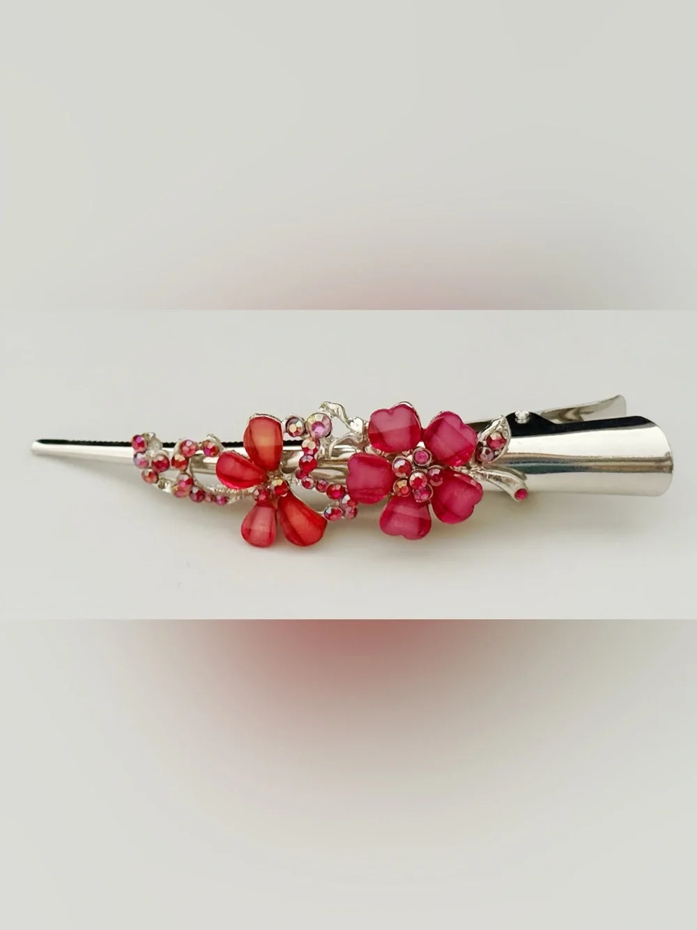 Raspberry Color Crystal Alligator Hair Clamps - Set of 3